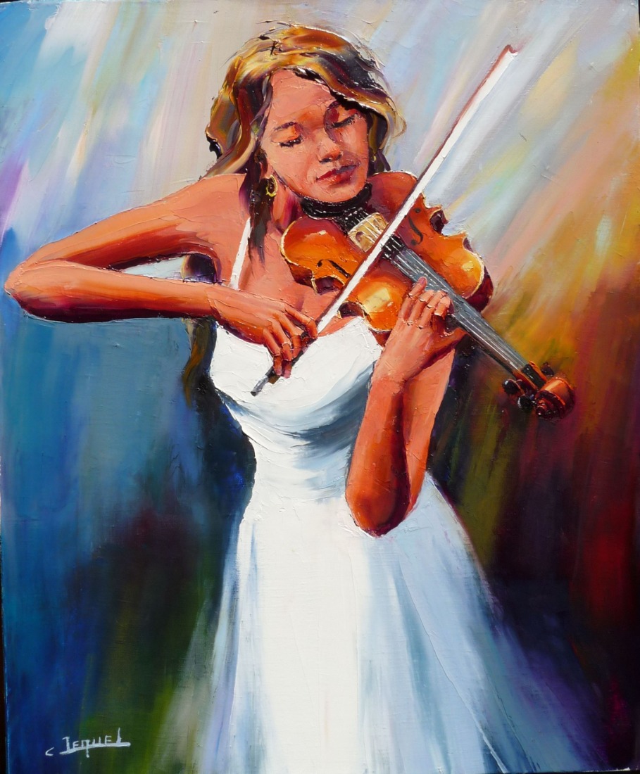 violoniste a la robe blanche